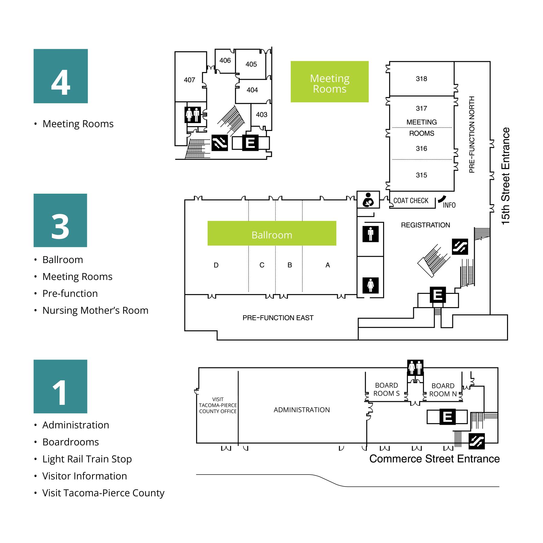 Diagram of Greater Tacoma Convention Center meeting rooms